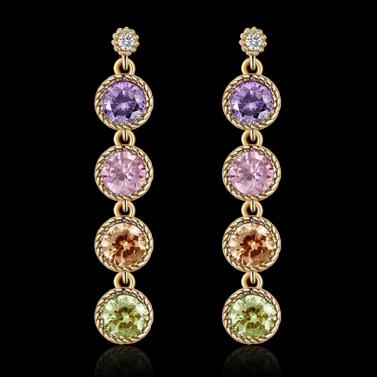 Women's Cubic Zircon Multicolor Champagne Gold Plated Drop Dangle Earring 1.7 (1)