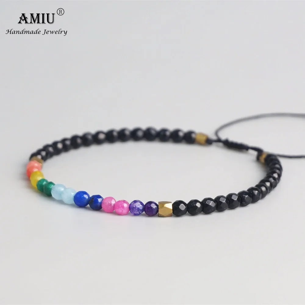 AMIU 7 Colors Lucky Chakra Natural Stone Simple Bracelet Beads Adjustable Bracelet Natural Crystal Bohemia Prayer Bracelets