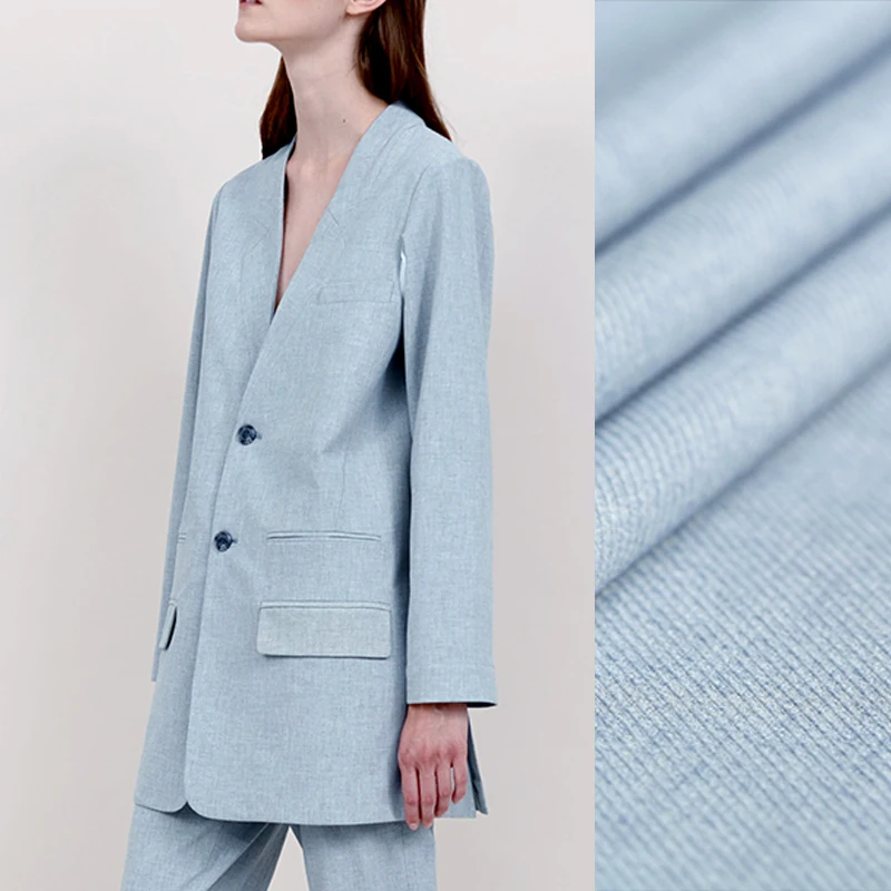 

150CM Wide 300G/M Light Coffee Color Blue Polyester Spandex Fabric for Autumn Spring Dress Jacket DE988