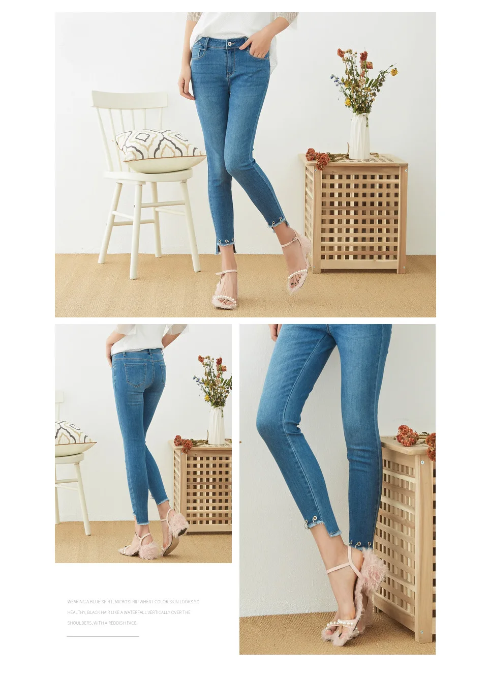 METERSBONWE/женские джинсовые брюки; сезон весна-осень; Необычные узкие брюки