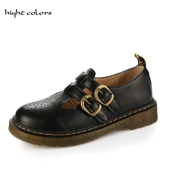 

New 2020 Womens Ladies Vintage Harajuku Oxford Shoes Carved Platform Thick Heel Round Toe Hasp Flats Women Students Shoes