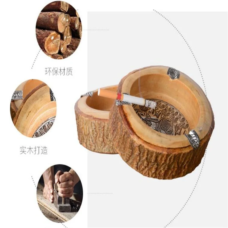 Round Root Portacenere In Legno Massello Intagliato - Piccolo Contenitore Naturale Sicuro E Antifiamma - Diametro 13 Cm