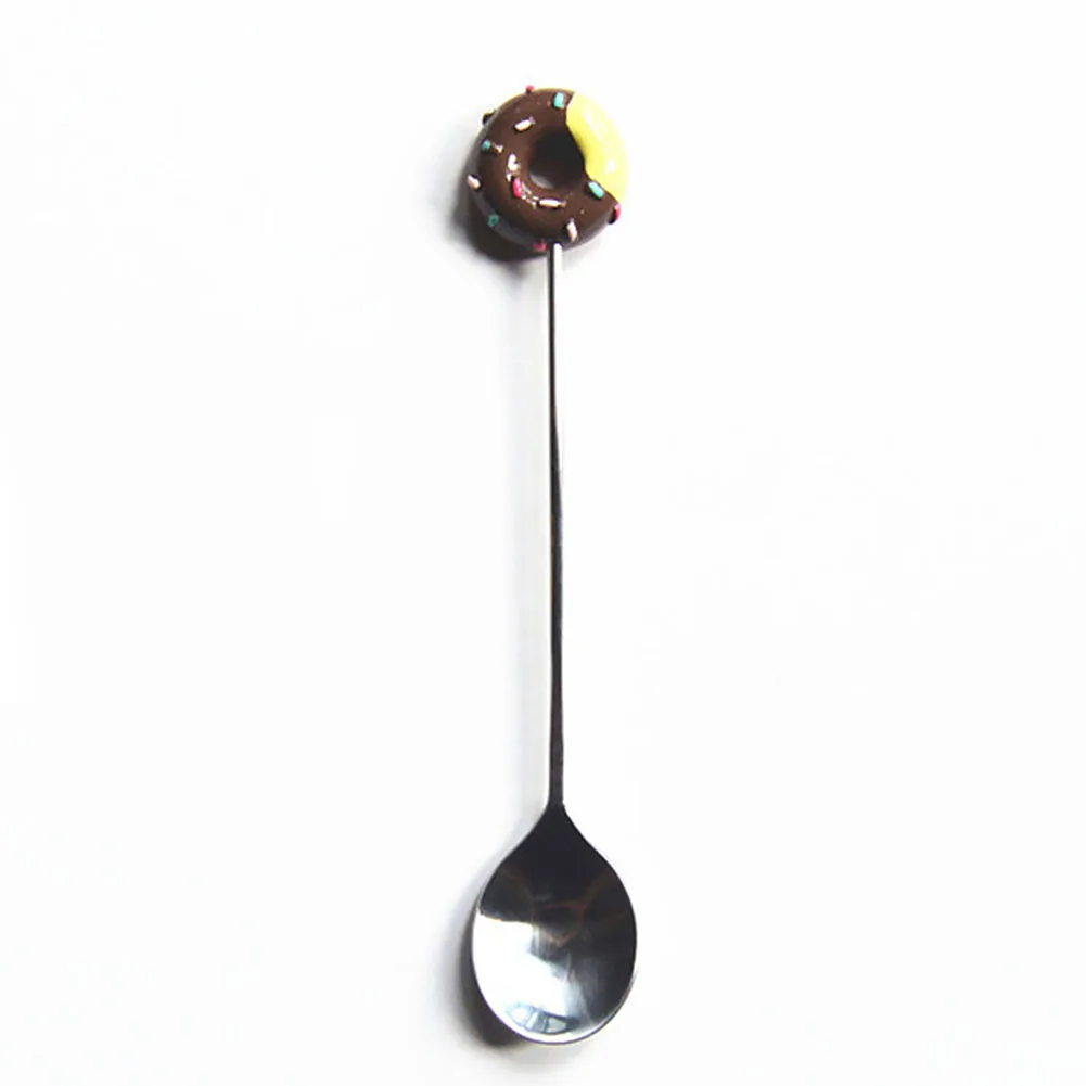 Фруктовые вилки для мороженого совок разноцветный из нержавеющей стали посуда десертная ложка мультфильм Пончик ложки, кухонные принадлежности - Цвет: Coffee Spoon