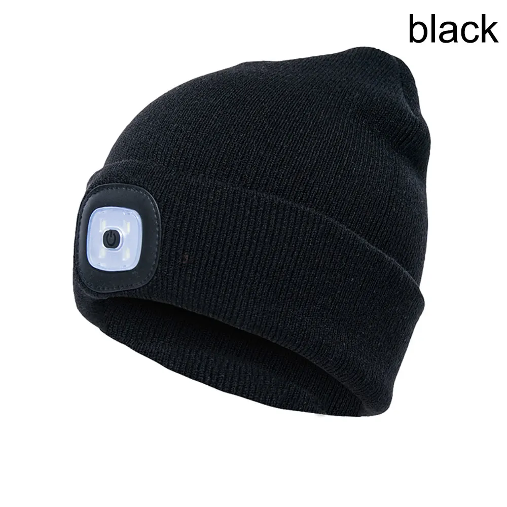 1 шт. яркий 4 светодиодный зимняя теплая шапочка Кепка шапка унисекс USB Перезаряжаемые походный фонарик Пеший Туризм NFE99 - Цвет: Черный