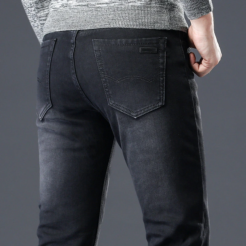 ICPANS флисовые теплые зимние джинсы, мужские эластичные Прямые классические черные джинсы для мужчин, обычная посадка размера плюс