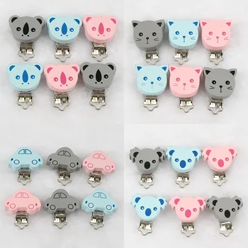 

2pc/lot Cute Koala Baby Pacifier Clip Wood Beads Baby Teether Soothie Holder Clip Nipple Clasps Toy DIY Adapters Attachments