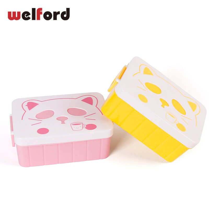 

Cute Cat Rectangle Lunch Box With Fork Plastic Insulation Dinner Set Children Portable Cutlery Setmeal Prep Dinnerware