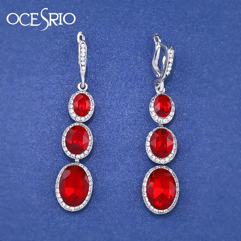 

OCESRIO 2019 Fashion Red Earrings for Women Long Hanging Earrings with Stones Crystal Bridal Wedding Jewelry Accessories ers-k66