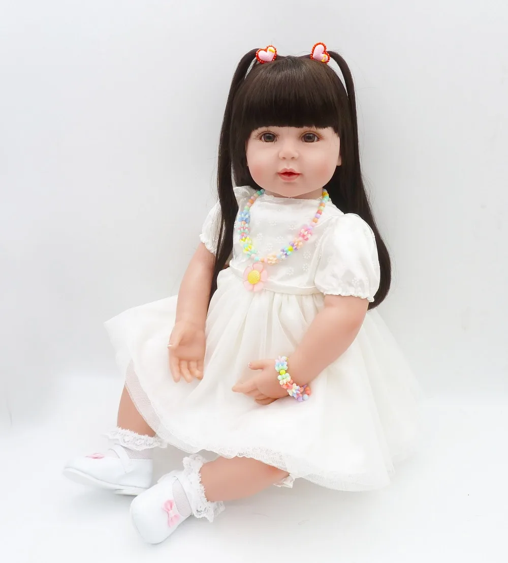 

22" High Grade Princess Toddler Doll in White Lace Dress Boneca de silicone Christmas Doll Girls Birthday Gifts Toys for Girls