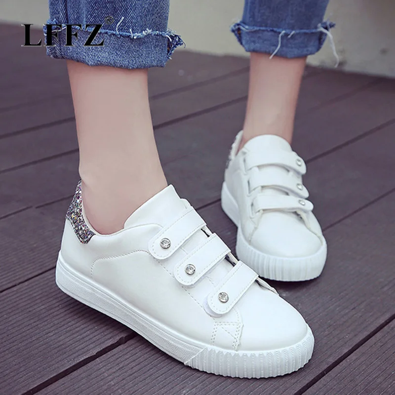 

Lzzf 2018 korean Fashion Casual spring Leather shoes woman white sneakers Bling flat platform shoes women white sneakers tenis