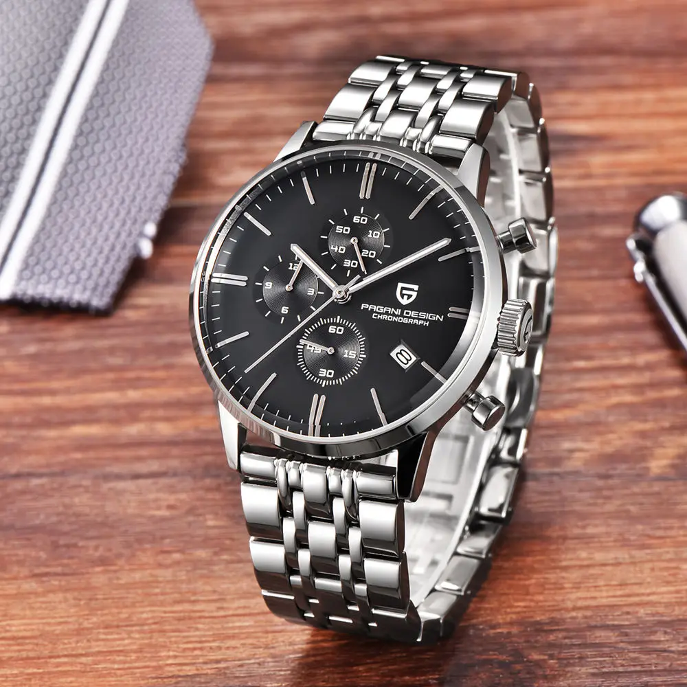 

PAGANI DESIGN Auto Date Stainless Steel Waterproof Chronograph Watches Quartz Military Men Watch Male Sport Clock Reloj Hombre