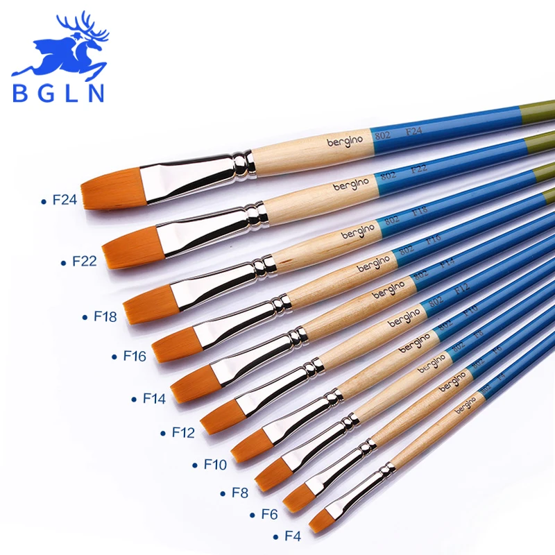 Bgln Different Shape Nylon Hair Flat Painting Brush For Watercolor Oil