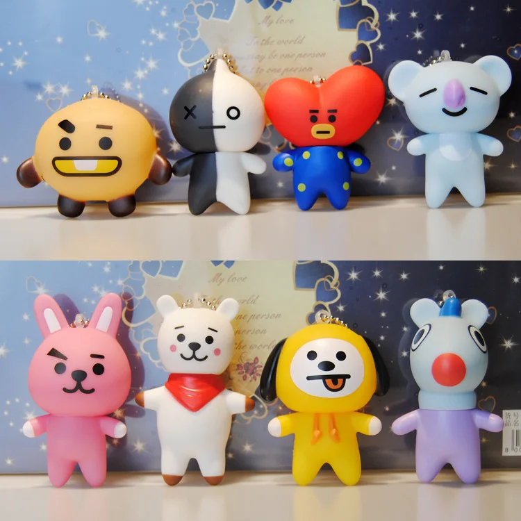 

Bt21 Key Chain Dolls Head Can Move TATA VAN COOKY CHIMMY SHOOKY KOYA RJ MANG Keychian BTS Kpop Bangtan Boys Action Figure Toys