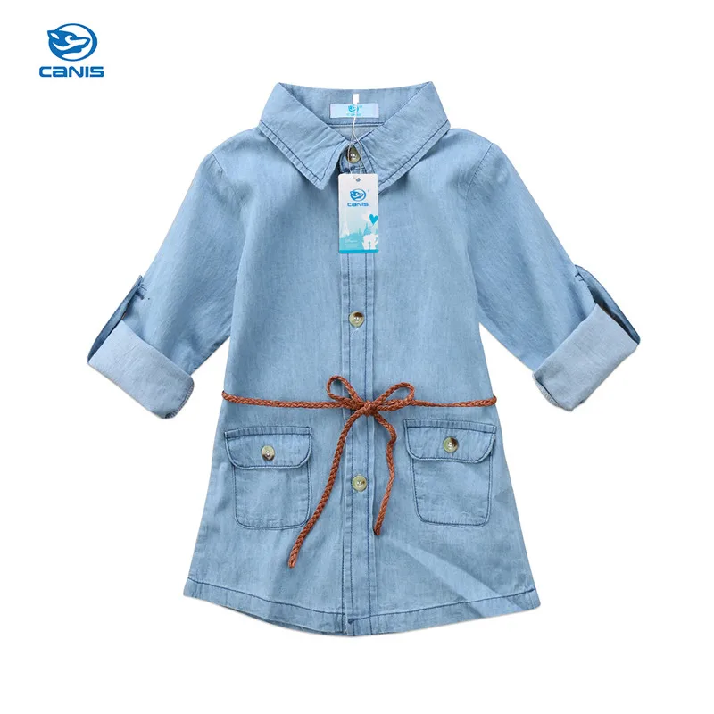 

Fashion Kids Denim Half Sleeve Dress For Girls Hot Sale Casual Beach Jeans Mini Dresses 2018 Bebes Vestido Button Pocket Dresses