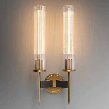 

LED modern brass wall lamp sconce ribbed glass vintage retro copper bedroom bedside hotel restaurant loft RH mirror wall light