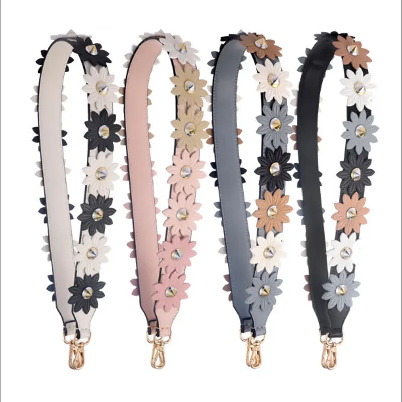 Genuine Leather 3D Flower Rivet Shoulder Strap Replacement Women Girls Bag Handle Strap Belt Shoulder Bag Parts Accessories Genuine Leather 3D Flower Rivet Shoulder Strap Replacement Women Girls Bag Handle Strap Belt Shoulder Bag Parts Accessories