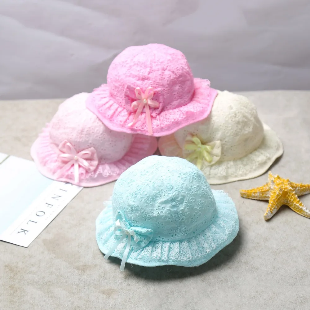Solid Baby Girls Hats Lace Bucket Hat Cotton Baby Caps Flower Girls Sun