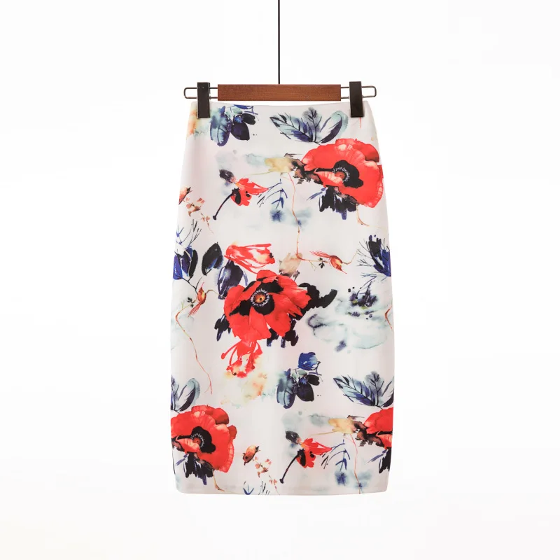 Красивые юбки! Высокая уличная Женская юбка-карандаш с цветочным принтом, сексуальная стрейчевая юбка средней длины с высокой талией, Saias - Цвет: 1082-26