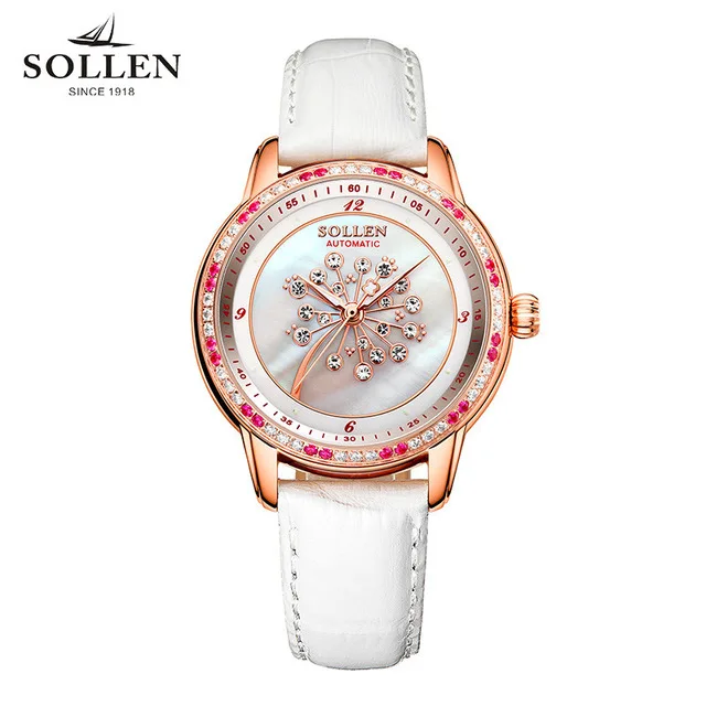 

The latest luxury pearl diamond ladies fashion automatic mechanical watch Lady leather waterproof Tourbillon Clock women watch