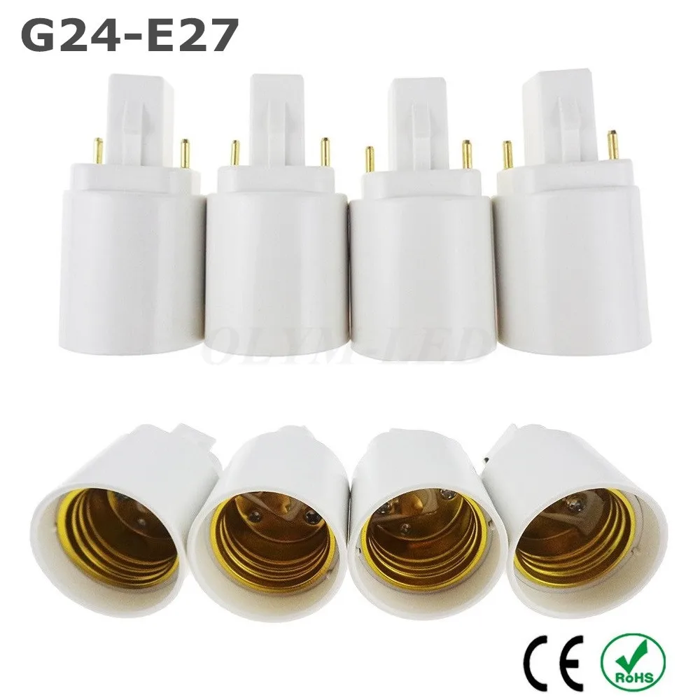 10X White G24 to E27 Adapter Light Holder ABS Pin Bulbs G24 Holder Base Converter Holder 100-240V Converter G24 Holder