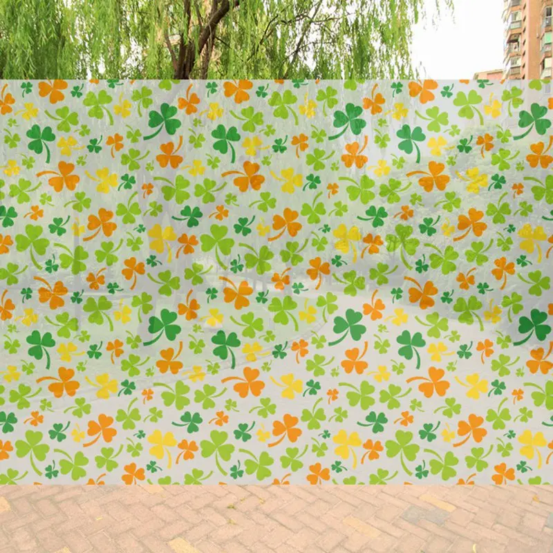 

45x100cm Green Four-leaf Clover Pattern Frosted Glass Film Bathroom Living Room Kid Room Bedroom Kindergarten Opaque Window Film
