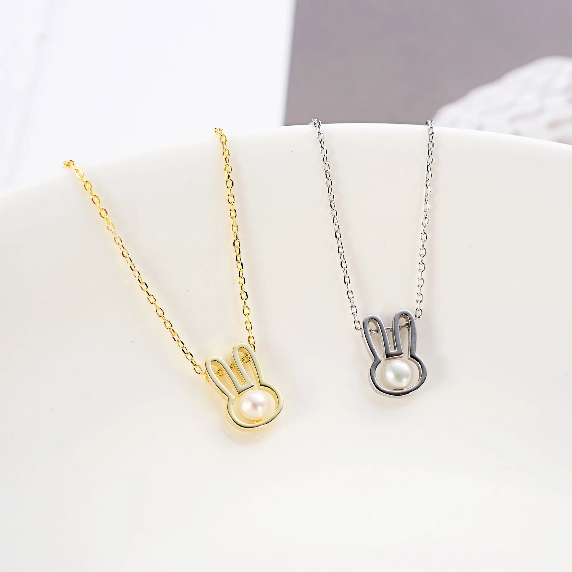 golden rabbit pearl necklace woman 100% 925 Sterling silver nacklace Jewellery Clavicle chain pendant charms gift