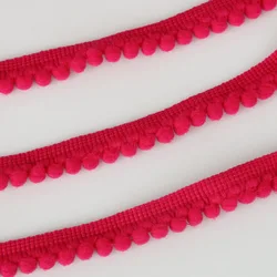 Vibrant Pom Pom Trim Fringe Ribbon for Crafts and Sewing - 5 Yards (Fuchsia)