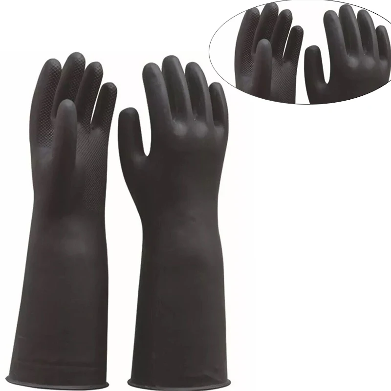 60cm Black Protective Industry Gloves Anti Chemical Acid Alkali Rubber Gloves