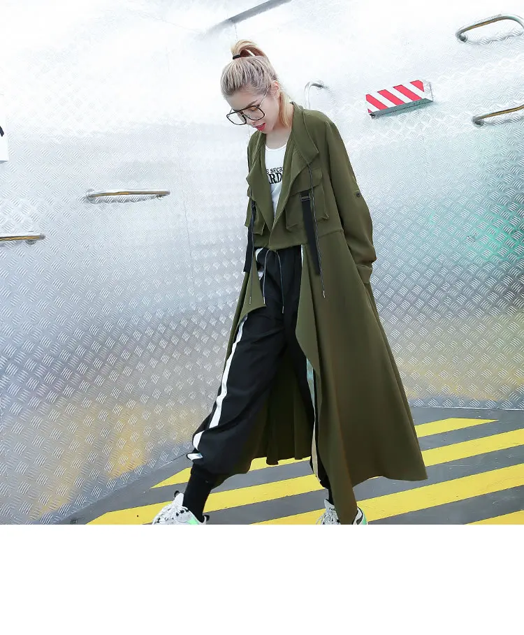 [XITAO] Новая Женская корейская мода Лето Асимметричный открытый стежок отложной воротник длинный рукав карман повседневный Тренч DLL3526