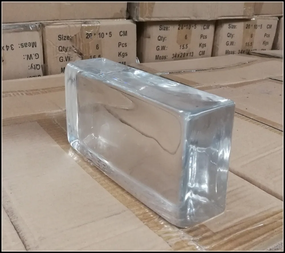 Transparent Glass Block of 10x20cm, Thickness of 5cm , 2.5kg/pc, 6pcs