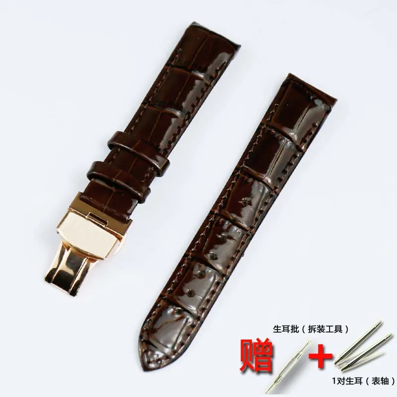 Watch accessories for Tissot women's watch leather strap 1853 strap leather cool map T035 library figure 18mm watch belt - Цвет ремешка: Brown Rose gold