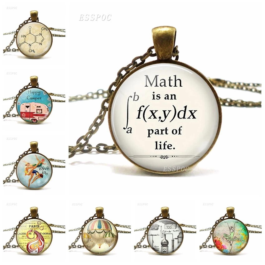 

Math Is An Integral Part of Life Necklace Glass Cabochon Exquisite Pendant Student Gift Graduation Gift