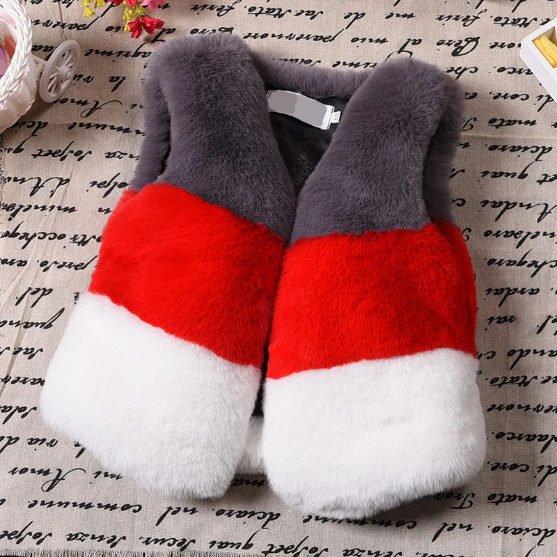 

Children Autumn and Winter Baby Girls Faux Fur Outerwear & Coats Kids Casual Warm Waistcoats Vests Girl Fashion Patchwork Vest