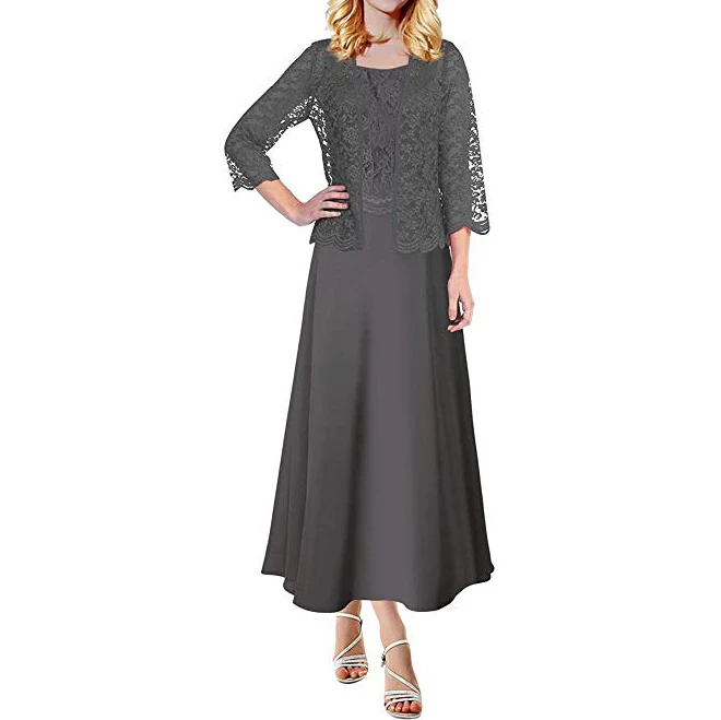 

2 Pieces Chiffon With Lace Jacket 2019 Elegant Women's Long Mother Of The Bride Dress Vestido Mae Da Noiva