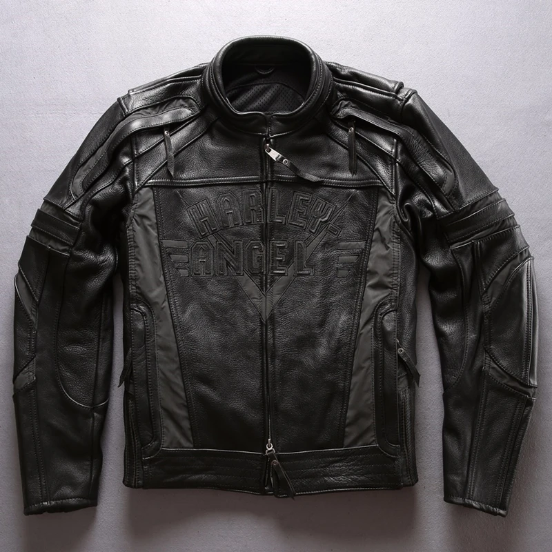 

2019 Harley Angel motorcycle Jacket Reflective Cowhide Professional Biker Jacket with Protective Device Bag Vintage Leather Coat