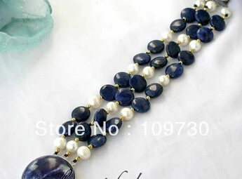 

hot sell3row 12mm coin lapis lazuli white fw pearl bracelet