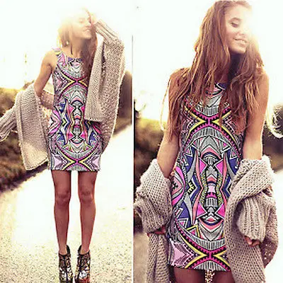 Geometric Printed font b dress b font font b Sexy b font Slim Casual font b