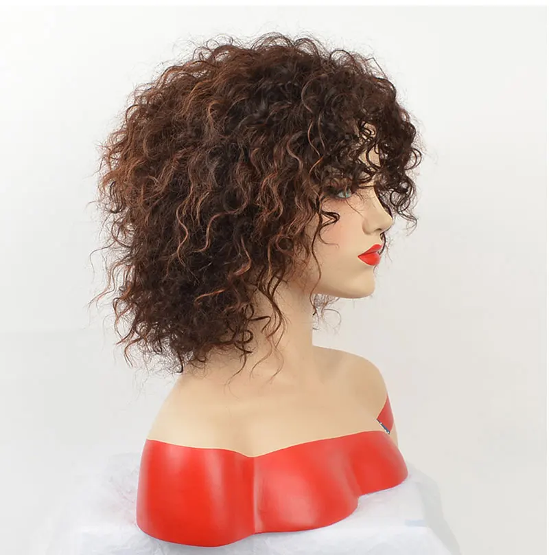 MSI wigs афро парики среднего размера для женщин Омбре коричневый цвет волос Синтетический парик с изюминкой