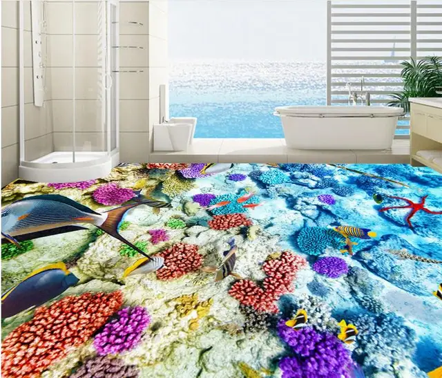 Waterproof Floor Custom Wallpaper Colorful Seabed Bedroom Waterproof Floor Custom Wallpaper Colorful Seabed Bedroom Vinyl Tiles Soundproof