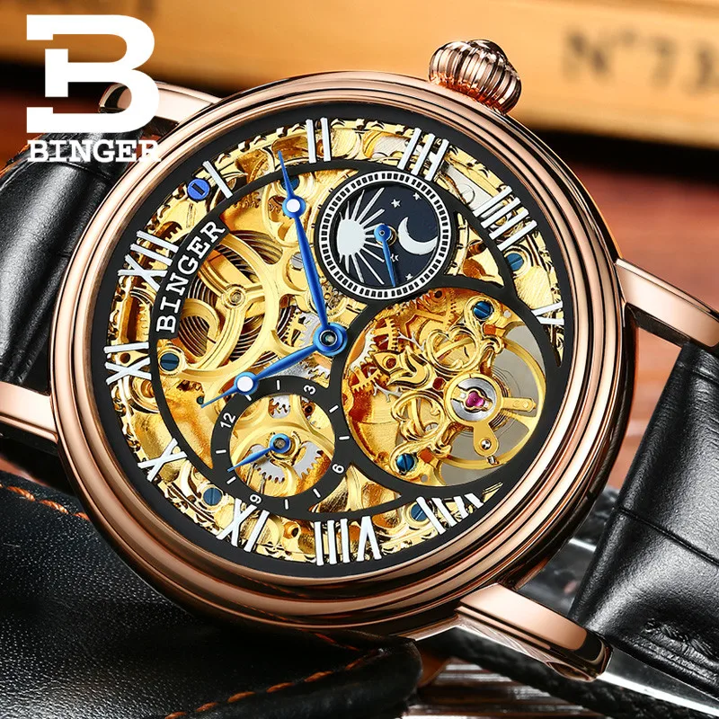 Швейцарские Бингер мужские часы люксовый бренд Tourbillon Relogio Masculino водонепроницаемые механические наручные часы B-1171-4