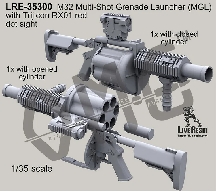Живая Смола LRE-35300 1/35 M32 многострелочный гранатомет(MGL) с Trijicon RX01 red dot sight