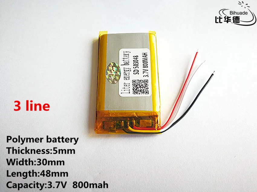 

10pcs/lot 3 line Good Qulity 3.7V,800mAH,503048 Polymer lithium ion / Li-ion battery for TOY,POWER BANK,GPS,mp3,mp4
