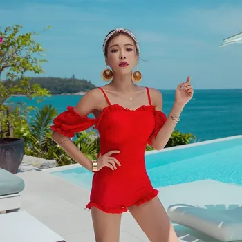 

Swimwear Women One Piece Push Up Swimsuit Bikini 2019 New Red Sexy Cover Size Female Solid Polyester Sierra Surfer One-Piece