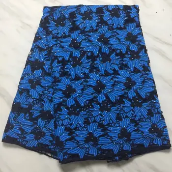 

5Yards/pc beautiful black and blue gippy lace embroidery african water soluble mesh lace with rhinestone for dress BW131-10