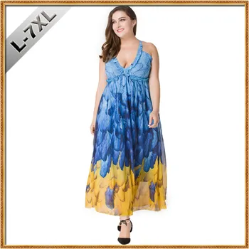 

Casual Women Summer Chiffon Dress Sexy V Neck Sleeveless Backless Halter Dress Plus Size 6XL 7XL Long Maxi Beach Dress