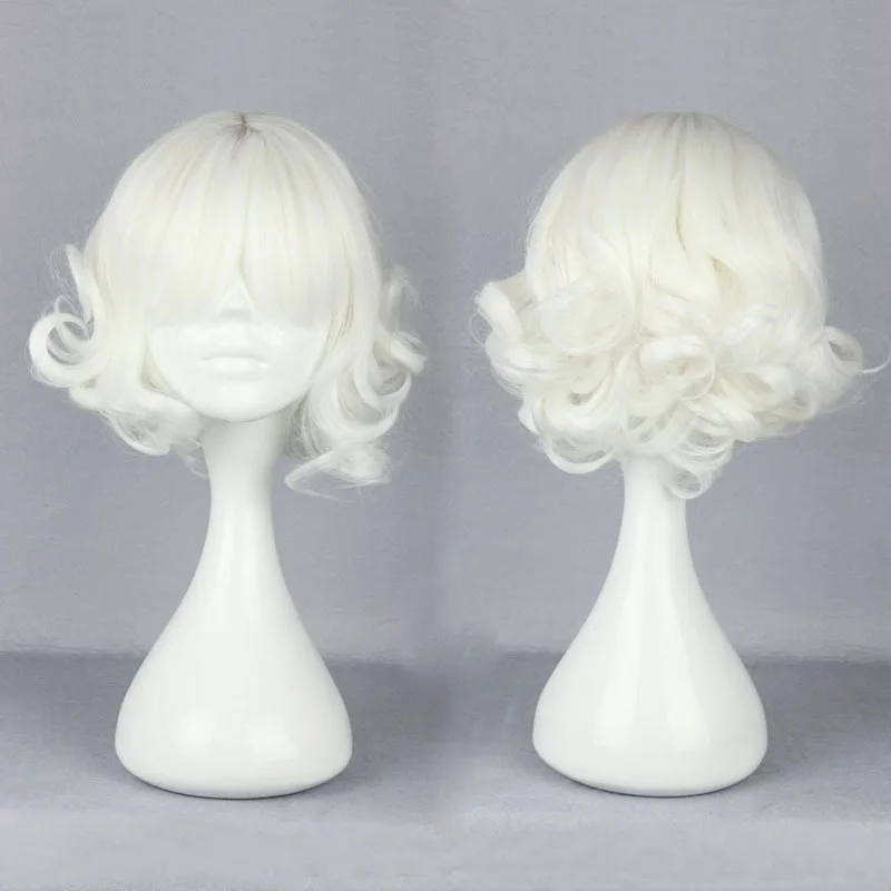 white curly cosplay wig