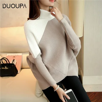 

DUOUPA Female winter sweater loose turtleneck sweater 2018 irregular Korean female backing sweater coat thick cute Lolita