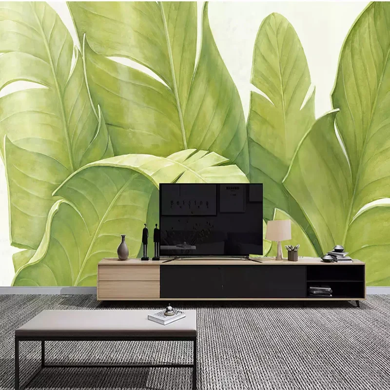 

Custom Wall Cloth 3D Nordic Simple Small Fresh Banana Green Leaves Photo Mural Wallpaper Living Room TV Bedroom Home Decoration
