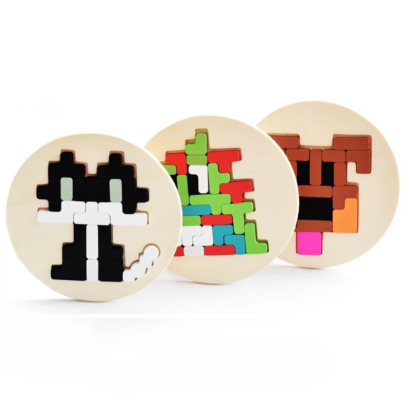 

Montessori Educational Wooden Toys for Children Early Learning 3D Puzzles Wood Materials Cartoon Animal Intelligence Jigsaw