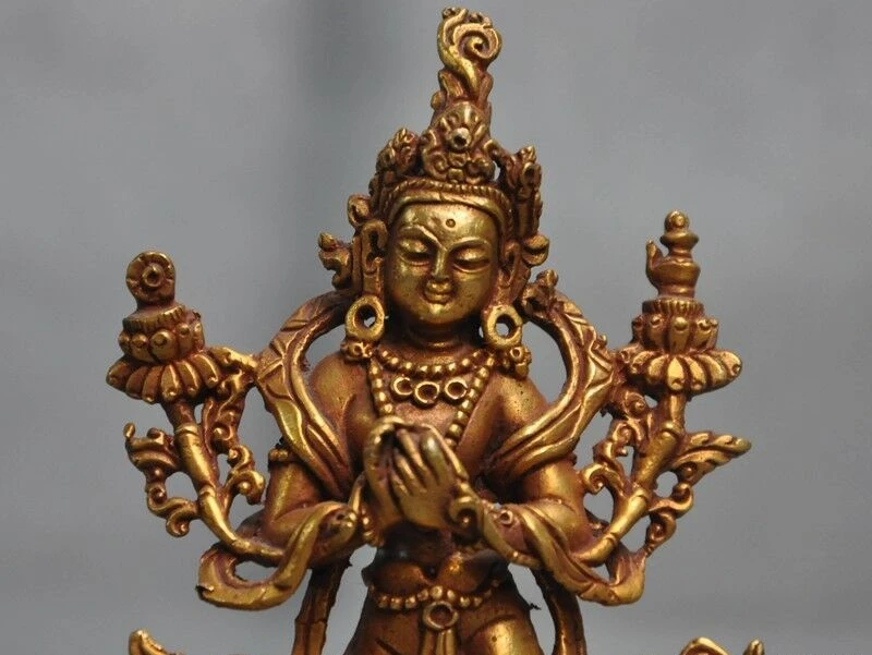 Старая тибетская бронза 24 к Золотая позолота Maitreya Bodhisattva Jizo Ksitigarbha фигурка
